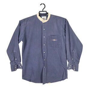 Mens Midwest Garment Co Navy Blue Snap Button Up Shirt Long Sleeve Cotton Size L
